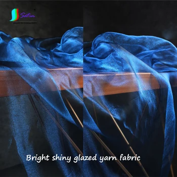 Яркая блестящая глазурованная синяя тонкая пряжа перспектива ослепительная сетчатая ткань юбка свадебное платье модный дизайн фон ткань A0325F