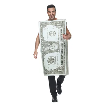 Смешной костюм для взрослых Долларовые купюры Хэллоуин Комбинезон унисекс Бумажные деньги Косплей Наряд Карнавальная вечеринка Пурим Маскарадный костюм