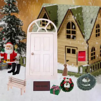 Рождественские украшения для кукольного домика Миниатюрные аксессуары для рождественской деревни Праздничные украшения для дверей кукольного домика Волшебные на Рождество