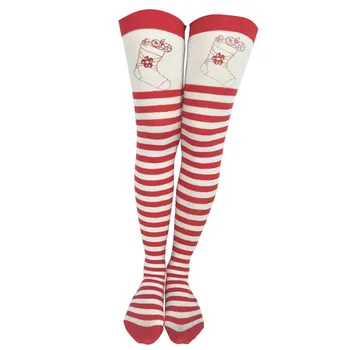 Рождественские чулки Женские полосатые носки до колена Длинные полосатые печатные хлопковые носки до бедра Красочные веселые носки до колена