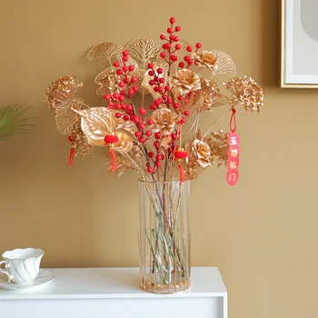 искусственные золотые растения имитация цветка розы рождественский декор дома гостиная письменный стол украшение вечеринка свадебная цветочная композиция