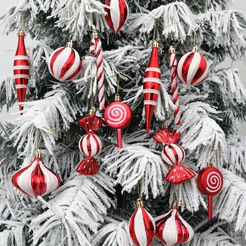 14 шт./компл. Рождественские подвесные шары Красный Белый Конфеты Трость Кулон Домашняя Вечеринка Рождественская елка Украшение Рождество Новый год 2024