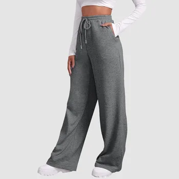 Широкие штанины для женских флисовых спортивных штанов с флисовой подкладкой, прямые брюки, нижние всематематические фитнес-джоггеры, дорожные базовые брюки 2023