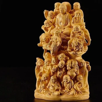 Резьба по дереву Статуя Будды восемнадцати архатов, резьба по чистому твердому дереву, домашняя гостиная, комната богатства художественная статуя