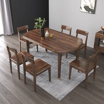 Набор столов и стульев Современный минималистичный обеденный стол из орехового дерева Складной обеденный стол для небольшой квартиры Круглый домашний обеденный стол
