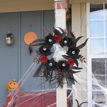 Венок из паутины на Хэллоуин с пауками-черепами для окон входной двери и мантии Внутренние украшения на открытом воздухе
