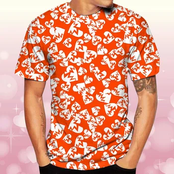 Мужская винтажная футболка с открытым принтом на День святого Валентина с полным принтом Футболка с о-образным вырезом и коротким рукавом, летняя гавайская пляжная одежда в стиле ретро, повседневная уличная одежда