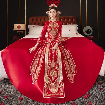 Китайские традиционные свадебные платья Женщины Древний Сюхэ Ханьфу Custumes Дракон Феникс Тангэ Костюм Платья Комплекты Vestido