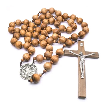Деревянные бусины Настенные четки Ожерелья Католический религиозный подарок Распятие Ювелирные изделия