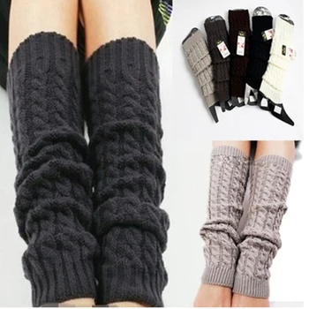 Мода Гетры Женщины Теплые До Колена Зимние Вязаные Твердые Вязаные Крючком Носки Для Грелки Для Ног Теплые Сапоги Манжеты Beenwarmers Длинные носки