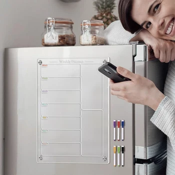 Акриловый магнитный календарь 7,8x11,7 в прозрачной доске планировщика с 6 цветными ручками акриловый недельный календарь для холодильника