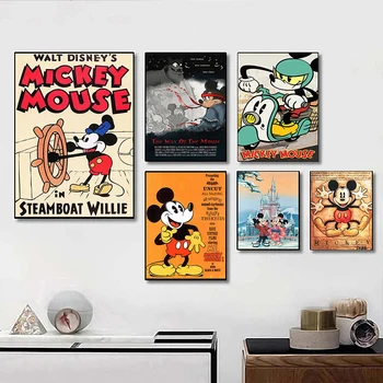 Disney Аниме Холст Картины Микки Маус Дональд Дак Плакаты Милые Мультяшные Принты Настенные Картины Для Гостиной Домашний Декор