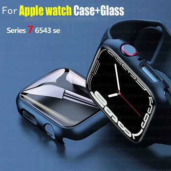 Стекло+крышка Для Apple Watch чехол 45 мм 41 мм 44 мм 40 мм 42 мм 38 мм iWatch 8 3 6 SE Защитная пленка для экрана Apple Watch Series 7 Аксессуары