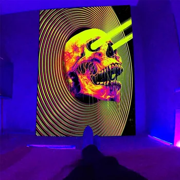 Психоделический флуоресцентный глаз черепа Хиппи настенный гобелен на стене эстетическое украшение комнаты
