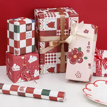  Набор подарочной упаковки с несколькими узорами Подарочная оберточная бумага Красочная оберточная бумага для мультяшного медведя Оберточная бумага на День святого Валентина, день рождения, рождественские подарки 6