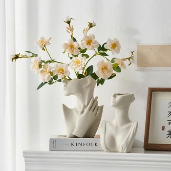 Креативная керамическая ваза Nordic Body Керамическая ваза для сухого цветка Украшение гостиной Белый керамический декор Современный домашний декор