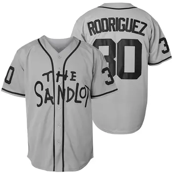 The Sandlot Benny Rodriguez Бейсбольная майка Сшитая спортивная рубашка для фильмов Серый Белый Синий