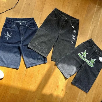 Летняя мода Повседневные джинсовые шорты Y2k Hip Hop 2024 Новый Harajuku Punk Rock Gym Мужские шорты Винтажные свободные брюки до колена Пляж