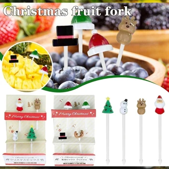4 шт./компл., милая мультяшная рождественская фруктовая вилка, 4,5 см, пластиковый десерт, выбор для банкетной вечеринки, ресторан, настольное украшение, оптом