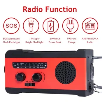 Многофункциональное радио Рукоятка Солнечная USB-зарядка FM AM WB NOAA Погодное радио Аварийная ручная кривошип Погодное радио