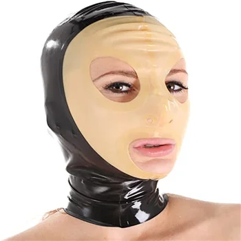 сексуальная латексная резиновая маска с капюшоном черная с прозрачной ручной работой с открытыми глазами рот хэллоуин косплей костюмы для мужчин и женщин