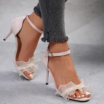 Мода Свадебная обувь Женщины Сексуальные Тонкие Высокие Каблуки Большой Размер Босоножки С Открытым Носком Элегантный Открытый Носок Вечеринка Шпилька Сандалия De Mujer