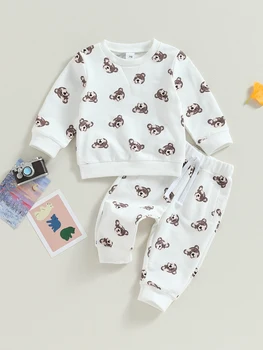 Симпатичный комбинезон с капюшоном и брюками с животным принтом для мальчиков и девочек для малышей - очаровательный наряд из 2 предметов на осень