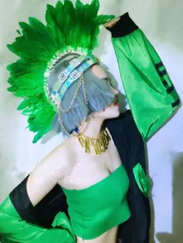 Новый барный реквизит большой преувеличенный зеленый петух головной убор gogo feather шляпа на заказ PARTY