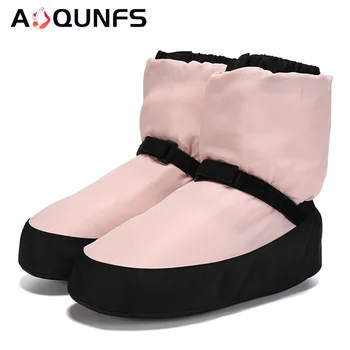 AOQUNFS Балетные теплые сапоги для девочек Розовые балетные туфли на мягкой подошве для женщин Зимние нескользящие теплые танцевальные ботинки для балерины