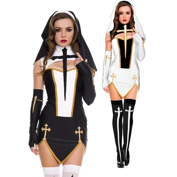 сексуальная леди монахиня превосходный костюм карнавал хэллоуин церковь религиозный монастырь косплей маскарадное платье для вечеринки