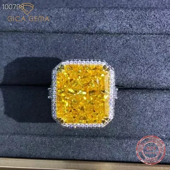 Gica Gema Luxury 925 Стерлинговое серебро Сияющая огранка 15CT Желтый Созданный Муассанит Свадебное Обручальное Кольцо Индивидуальное Ювелирные Изделия