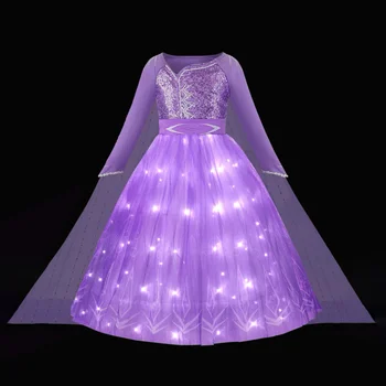 принцесса Эльза Светодиодное платье Холодное сердце 2 девочки косплей пайетки маскарадный костюм фиолетовое бальное платье рождественский день рождения одежда