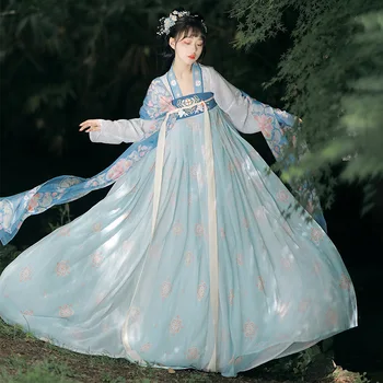 Китайская традиционная вышивка Ханьфу Женщины Косплей Халат Танцевальный набор Фея Костюм Одежда Девушки Простое платье династии Хань