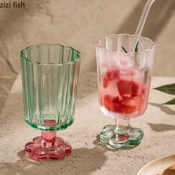 Creative Стеклянная чашка на высоких ножках со стеклянными соломинками Чашка для послеобеденного чая Чашка для сока Чашка для молока High Beauty Red Wine Cups Бытовые чашки для воды