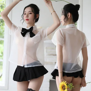 Японская симпатичная школьница плиссированная мини-юбка прозрачная страсть голая эротический костюм косплей студенческая форма сексуальное нижнее белье