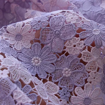 Цветное молочное шелковое водорастворимое кружево tissu 3D вышивка полая цветочная ткань Свадебное платье юбка костюм ручная работа ткани