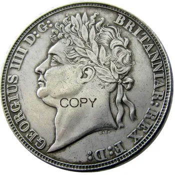 ВЕЛИКОБРИТАНИЯ 1821 Георг IV одна Крона Посеребренная Буква Окантовка Копия монеты