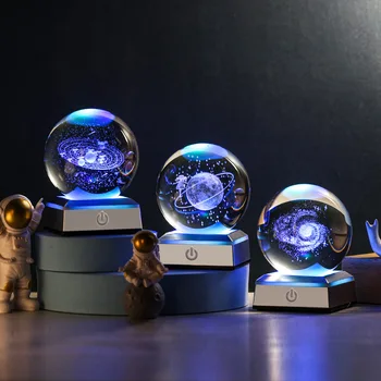 Хрустальный шар Ночники Светящаяся планета Галактика Астронавт 3D Луна Настольная лампа USB Атмосферная лампа Настольные украшения Детские подарки