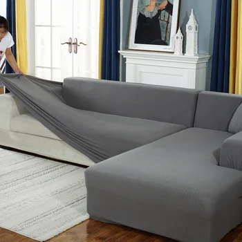Плюшевый L-образный чехол для дивана для гостиной серый черный эластичный мебельный диван чехол шезлонг угловой диван