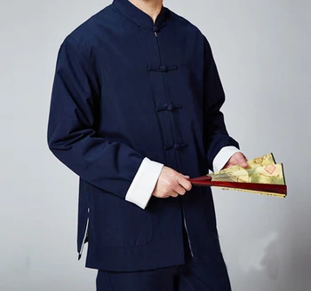 Китайский традиционный мужской чистый хлопок танг костюмы танг костюмы наряд мужской куртка кунг футай чи униформа синий