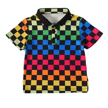 2020 Последняя мода для мальчиков Toddler Повседневная футболка Красочная клетчатая принт с лацканом Шея Рубашки с коротким рукавом Топы