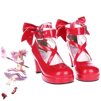 2021 Аниме Puella Magi Madoka Magica Косплей Обувь Японский Стиль Лолита Обувь Высокие Каблуки Для Женщин Bowknot Girls Princess Shoes