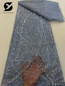 Кружевная ткань с французскими пайетками, вышивка жениха, сетчатая кружевная ткань, африканский бисер ручной работы, свадебное платье, последнее, Y1223