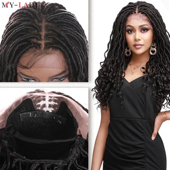 My-Lady 25 дюймов Синтетические плетеные парики Кружева Передние косички Парик Коса Для Черной Женщины Искусственные Локи Богиня Длинные Culy Африканские волосы
