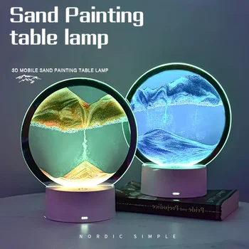 Креативный ночник из зыбучих песков с 7 цветами USB Sandscape настольная лампа 3D природный пейзаж прикроватные лампы офис домашний декор подарки
