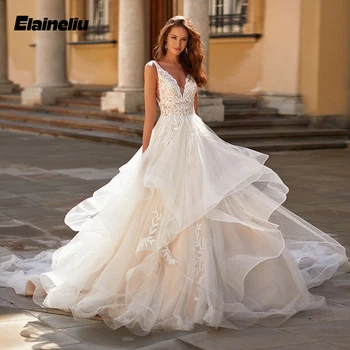 ELAINELIU Princess Многоуровневое свадебное платье с V-образным вырезом 2024 года для женщин Аппликации с вырезом на заказ Формальное свадебное платье Plus Size