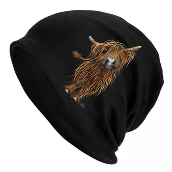 Шотландская теплая вязаная шапка с принтом шотландской коровы Модный чепчик Чепчик Шапка Осень-зима На открытом воздухе Шапки Шапки для мужчин Женщины Взрослые