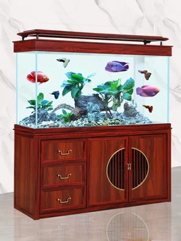  Аквариум Большая гостиная Главный экран Перегородка Китайский аквариум Супер Белый стеклянный цилиндр Экологический нижний фильтр Drag