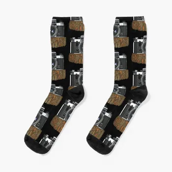 1960-е годы Старые камеры Винтаж на деревянном бруске На черных носках дизайнерский бренд Детские носки для девочек Мужские