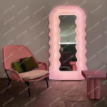  Зеркала в корейском стиле с подсветкой Спальня Волнистая комната для девочек Светодиодное зеркало Симпатичный умный дизайн Lustro Украшение дома GXR35XP